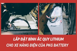 Hình ảnh thực tế lắp đặt bình lithium xe nâng điện của PKG BATTERY